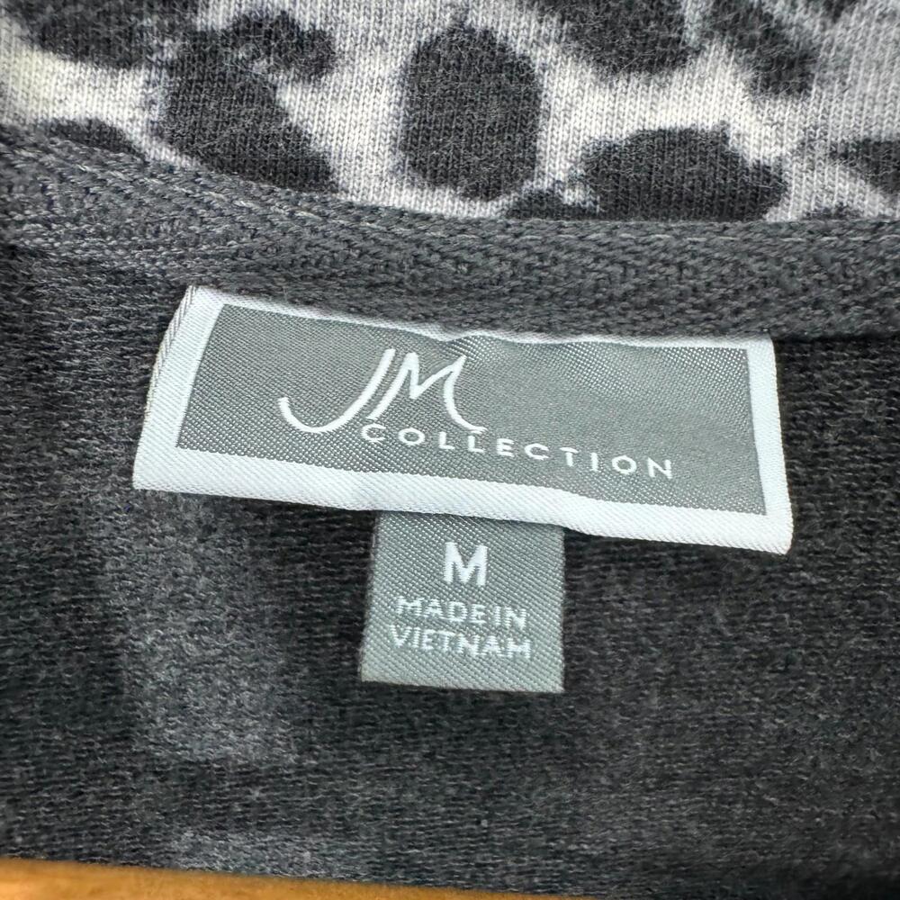 JM Collection Women’s Size Medium Gray Animal Print Trim Knit Jacket Casual - Picture 8 of 12